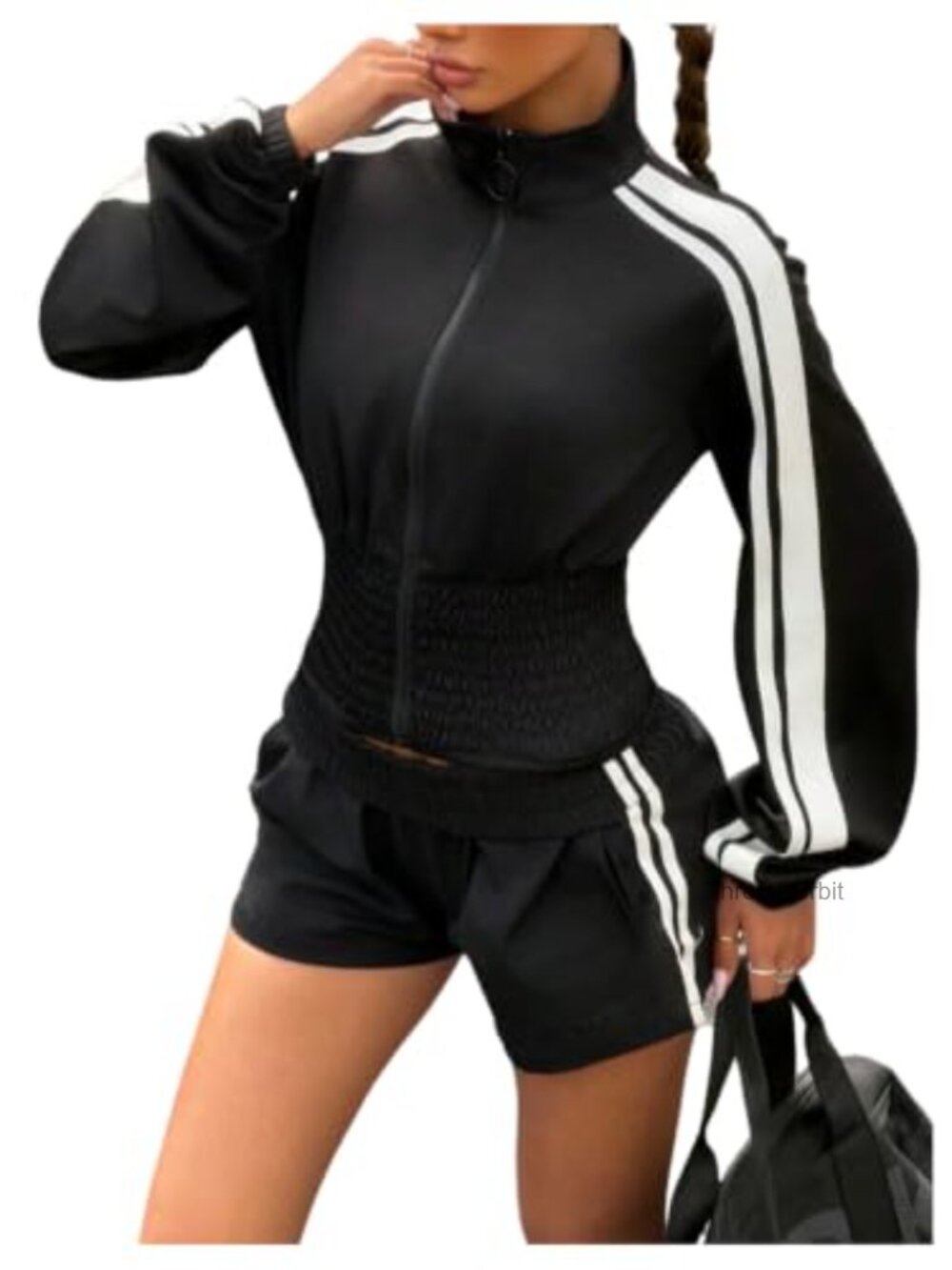Y2k Striped Track Jacket Zip Up Mock Neck Long Sleeve Crop